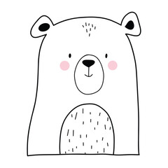 A cartoon bear with a smile on its face. The bear is white and has a black nose