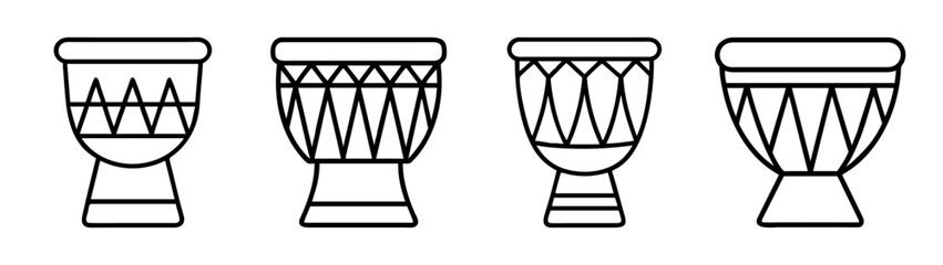 African djembe drum vector line art icons set for music and rhythm