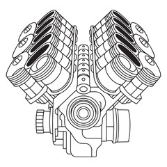Detailed V8 Engine Illustration – High Precision Mechanical Vector Blueprint Design
