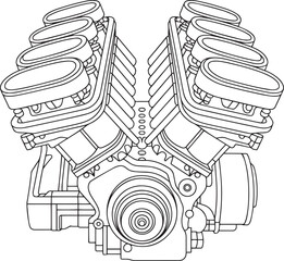 Advanced V8 Engine Blueprint – Professional Technical Mechanical Vector Illustration