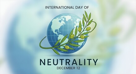 Celebrate International Day of Neutrality with global peace symbols and olive branches, fostering harmony worldwide on December 12th.