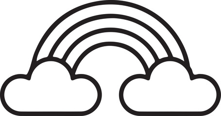 Simple outline rainbow arching over clouds