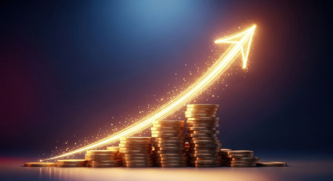 Golden arrow graph shows financial growth and success