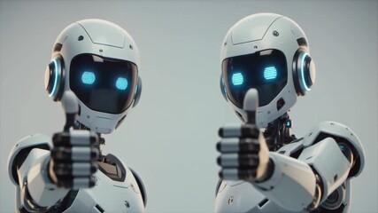 Robots with Thumbs Up AI Technology and Approval in Futuristic Design