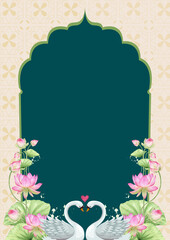 Wedding Invitation Dark Green and Beige Modern Elegant Illustrated Floral Indian Blank Card Background