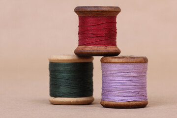 Old sewing accessories and colored ropes