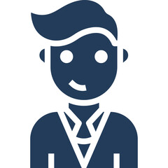 Stylized Dark Blue Silhouette of a Man in a Suit and Tie with a Subtle Smirk Against a Transparent Background Ideal for Business and Professional Use