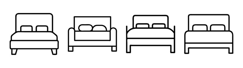 Bed icons set for hotel accommodation and bedroom furniture