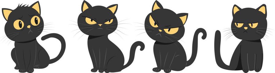 A set of disgruntled cats, angry cats sitting, vector