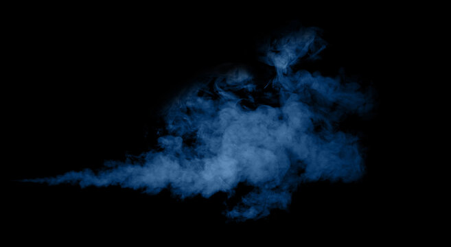 Isolated blue smoke cloud on black background. Realistic vapor texture. Perfect for digital art, visual effects or design projects. Perfect for sci-fi atmospheres cool energy concepts or fantasy scene