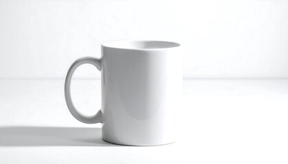 Obraz premium Minimalist White Mug on White Background for Mockup.