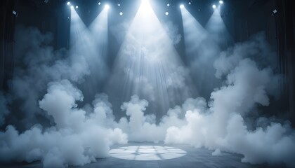 White Stage Background with Smoke and Spotlights — Dramatic Theater Lighting for Show, Event, or Product Presentation