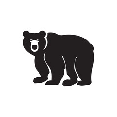 Fototapeta premium Grizzly bear silhouette, black vector shape on white or transparent background..