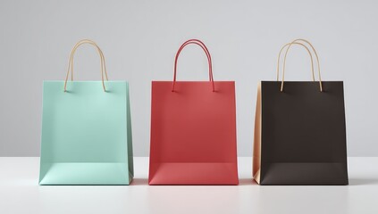 Three colorful shopping bags on a plain surface