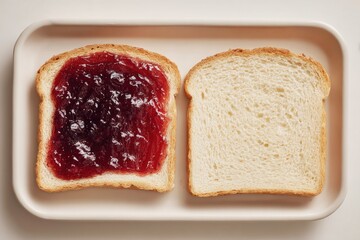 Two slices of bread, one with jam