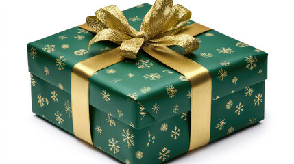 Wrapped Christmas Present Gift, Green Wrapping Paper with Gold Ribbon, Event Celebration Graphic,