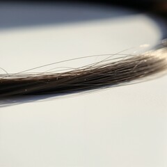 Macro Shot of a Single Human Hair Strand on White Surface – Detailed Closeup Texture Photography