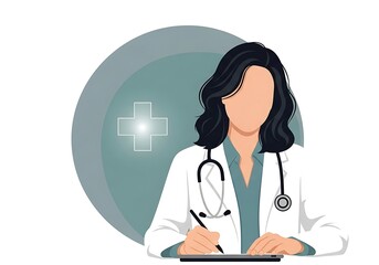 Professional doctor writing notes aiding patient care with stethoscope isolated on white background