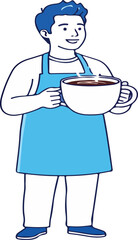 Cartoon Barista Holding Large Coffee Cup | Cheerful Coffee Shop Employee Illustration for Menu Graphics and Cafe Marketing