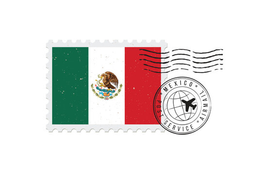 Postage stamp Mexico. Rubber postal stamp Mexico. Vintage vector illustration in grunge style.