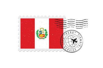 Postage stamp Peru. Rubber postal stamp Peru. Vintage vector illustration in grunge style.