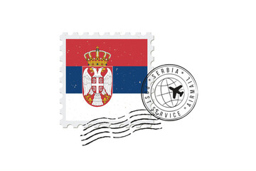 Postage stamp Serbia. Rubber postal stamp Serbia. Vintage vector illustration in grunge style.