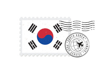 Postage stamp South Korea. Rubber postal stamp South Korea. Vintage vector illustration in grunge style.