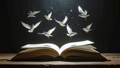 Birds Emerge from Open Book Symbolic of Freedom, Knowledge, and the Power of Imagination