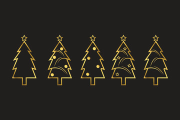 gold Christmas tree illustration set