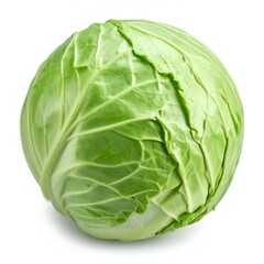Obraz premium Fresh green cabbage with textured leaves, isolated on a white background, ideal for food-related projects
