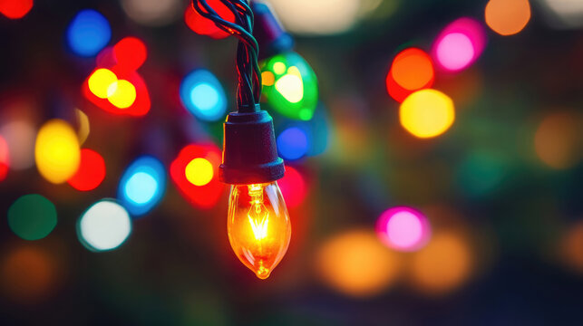 Colorful Christmas lights symbolize festive joy and warmth.
