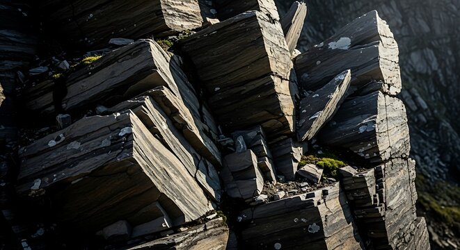 Detailed rock formation showcasing rough textures and angular patterns - Powered by Adobe