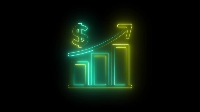 Animated graph chart icon with dollar sign, symbolizing business growth, financial success, investment, profit, economic progress, and digital economy