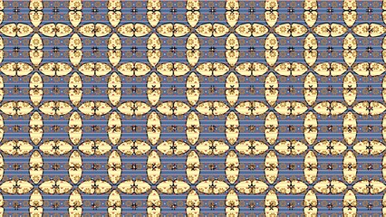 Seamless Ornate Ogee Pattern with Floral Elements on a Dusty Blue Background - 1