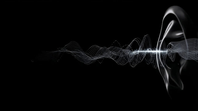 Sound wave visualization near an ear for audio concept