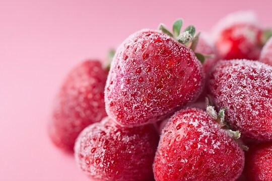 Stock frozen strawberries background image for dessert recipes and healthy eating ideas