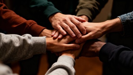 Close-Up: Hands Intertwined in Peer Support Circle