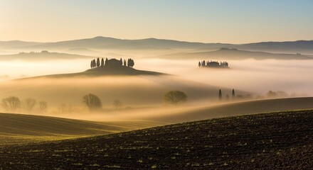 Obraz premium Misty Tuscan Sunrise