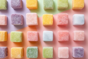 Colorful mochi japanese dessert pastel background sweet food asian confectionery treat yummy