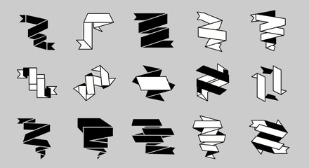 Dynamic black and white ribbon banners offer versatile design elements for impactful marketing and creative projects, enhancing visual appeal with modern flair.