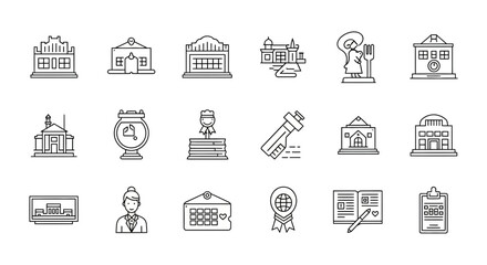 Professional line art icons showcasing diverse business, education, and achievement themes for modern design projects.