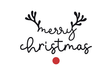 Merry Christmas Calligraphy with Reindeer Antlers illustration for T shirt Design