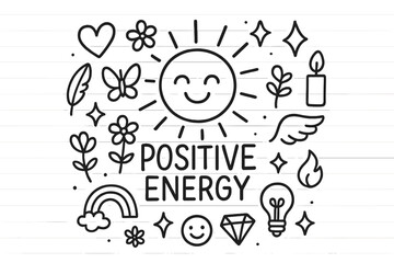 Positive Energy Doodle. Positive Energy. Hand-drawn doodle illustration of Positive Energy. In the middle, one