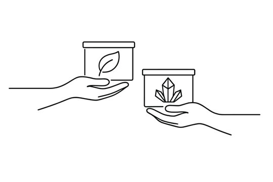 Resource Exchange Illustration. Resource Exchange. Minimalistic one-line drawing two hands exchanging crates