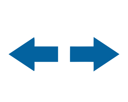 Blue opposite direction arrows icon symbol showing left and right movement concept, navigation interface sign, vector illustration isolated on white background for web and design use.