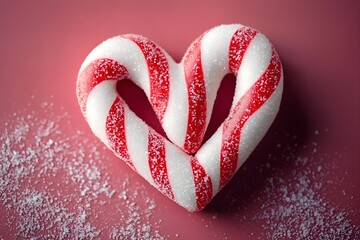 Red and White Candy Cane Heart Shape Christmas Concept. 