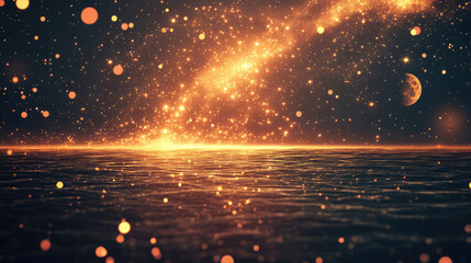 golden generated background sparkles image black solid ai night water milky way moon bright dust abstract galaxy light cosmos star magic universe fantasy space sky explosion dark blue planet red