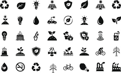 Obraz premium Eco friendly and green energy vector symbols and icons set illustration