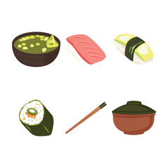 Sushi and Miso Soup Vector Se