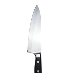 Sharp Chef Knife With Black Handle Isolated On White Background.